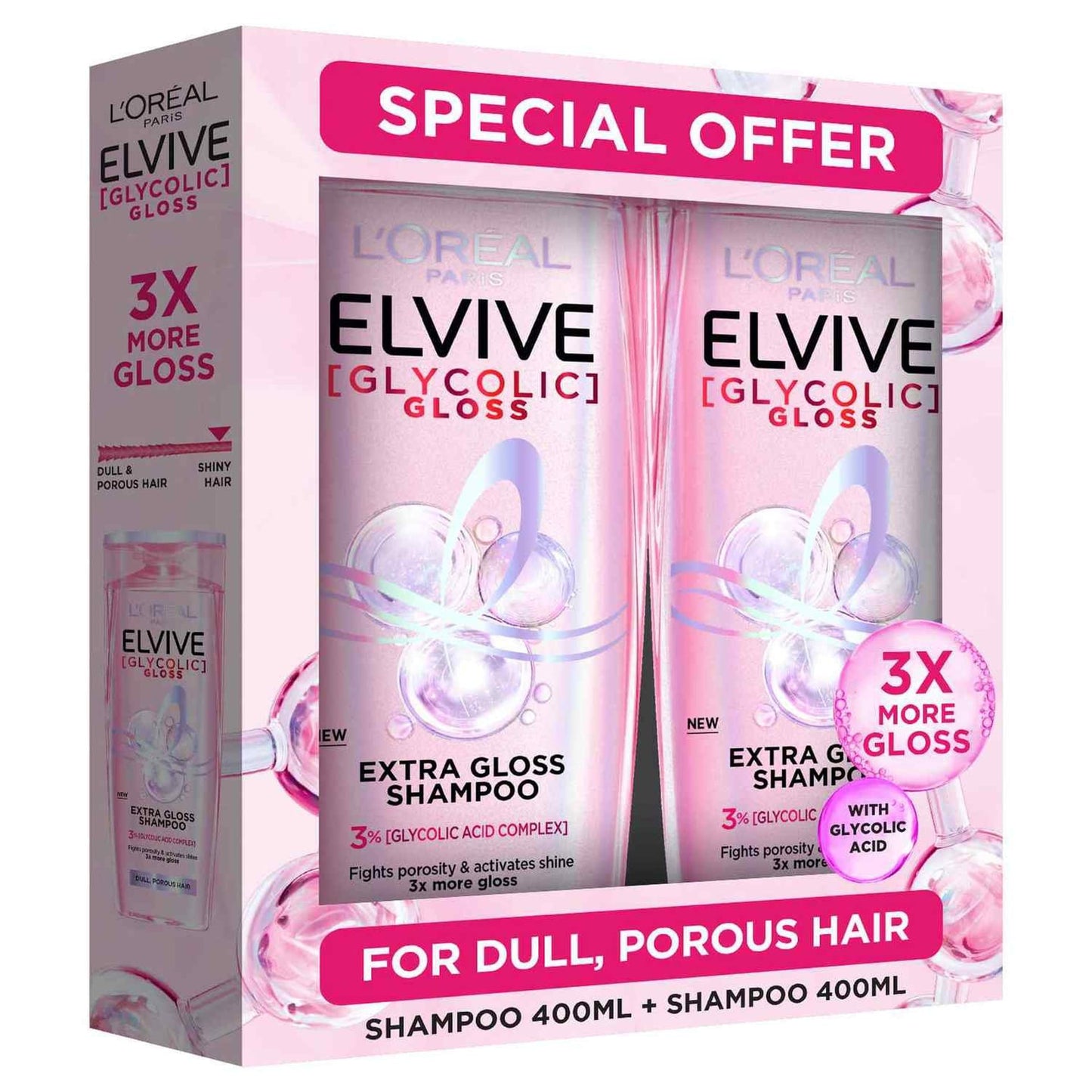 L'Oreal Paris Elvive Glyco Shampoo 400ml x 2