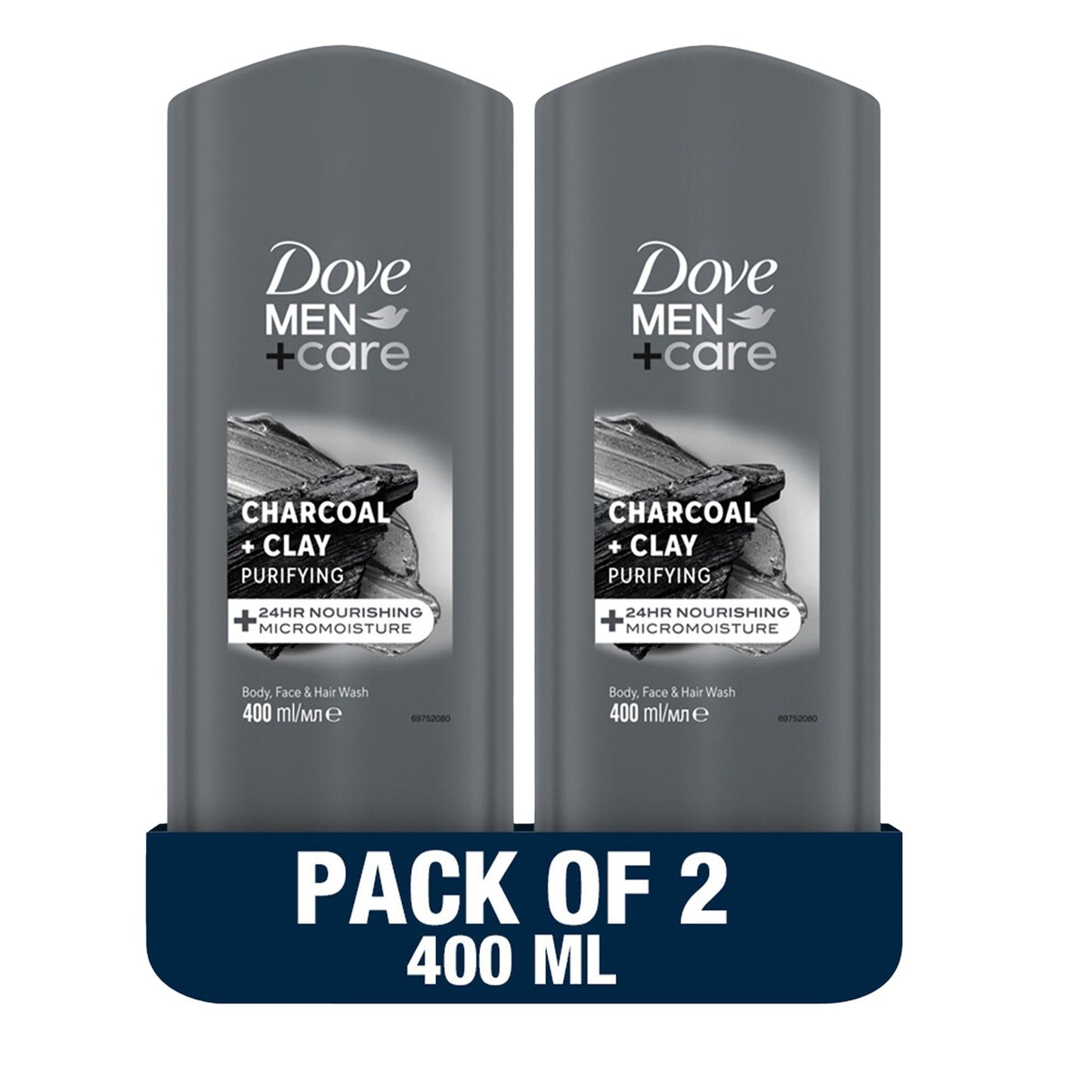 Dove Men+Care Charcoal & Clay for Body, Face & Hair Wash 2 X 400 Ml