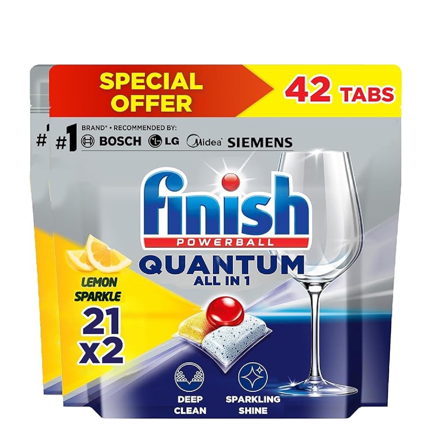 Finish Powerball Quantum All in 1 Dishwasher Tablets Lemon Sparkle 2 x 21 Tabs