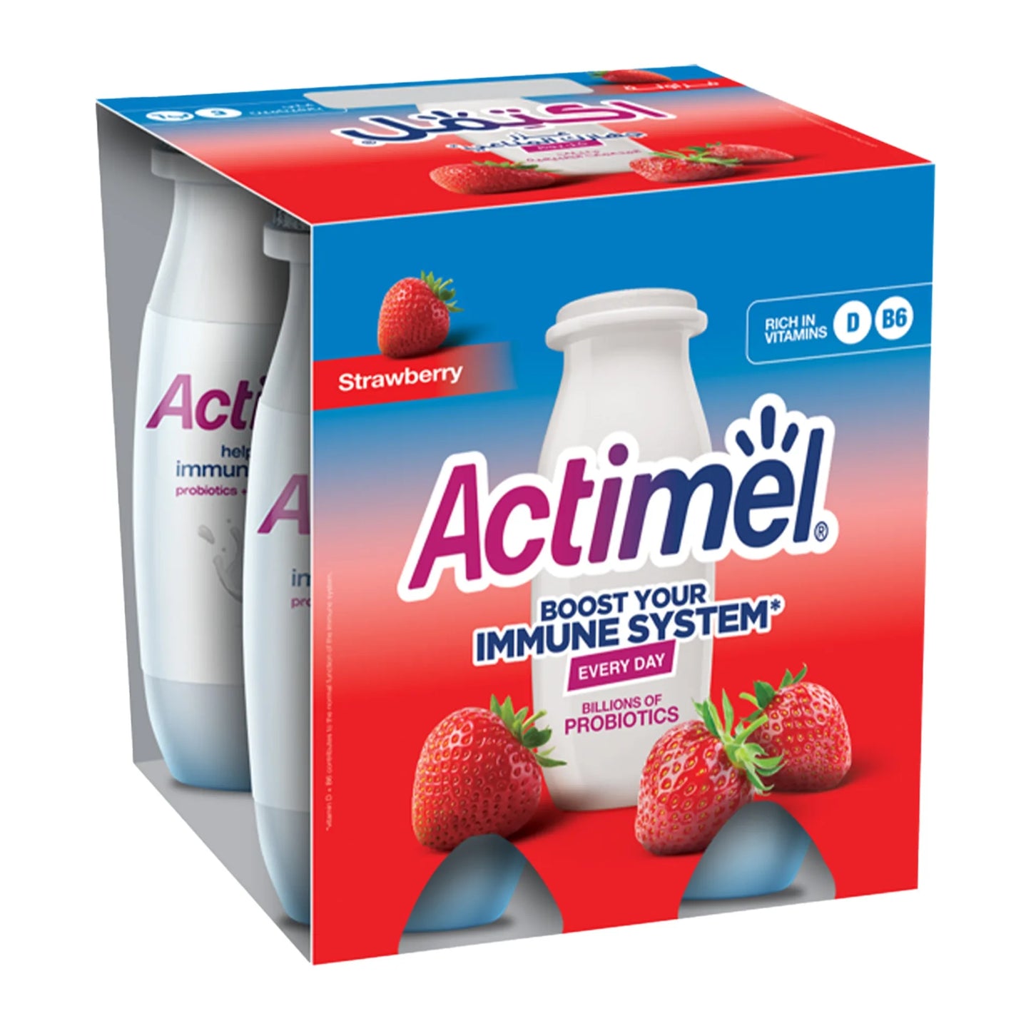 Actimel Strawberry Drinking Yogurt with Vitamin B6 & D 4 x 93 ml