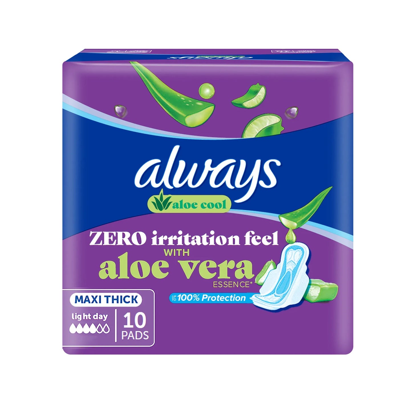 Always Aloe Cool Aloe Vera Essence Maxi Thick Sanitary Pads With Wings 10pcs