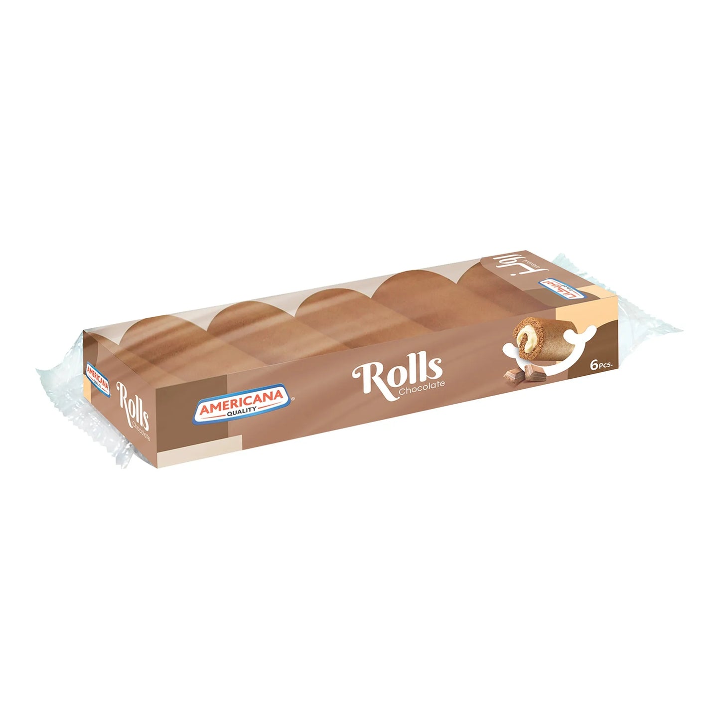 Americana Chocolate Cake Rolls Filled with Vanilla Cream (6 Pieces) 120 gr