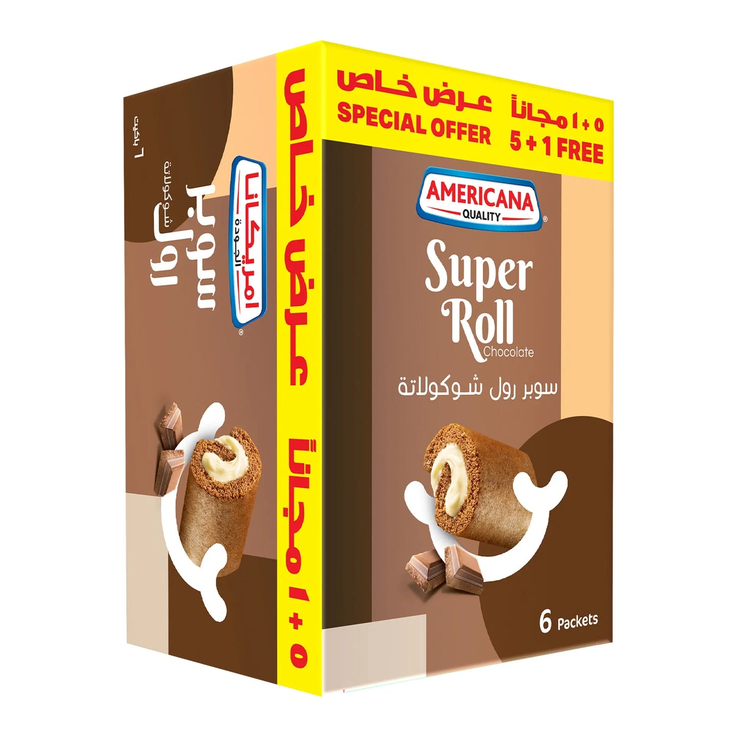 Americana Chocolate Super Rolls Filled with Vanilla Cream (5+1 Free) 6 x 60 gr