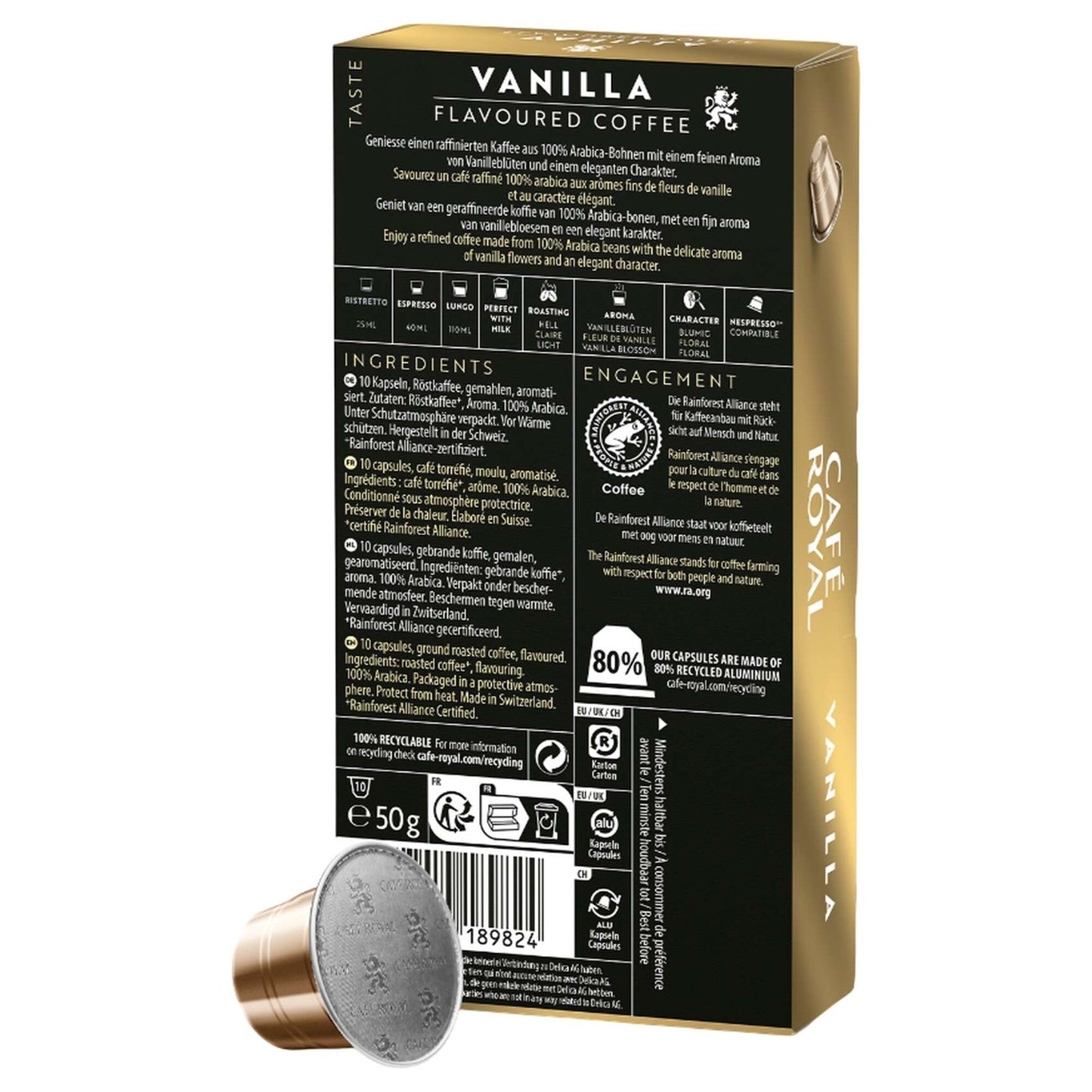 Cafe Royal Vanilla Arabica Coffee Capsules Light Roast 10 coffee capsules