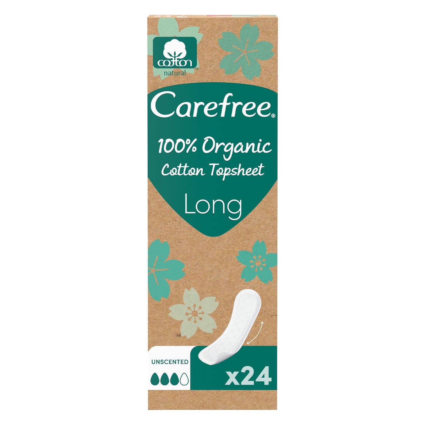 Carefree Organic Cotton Long Pantyliners 24 Pcs