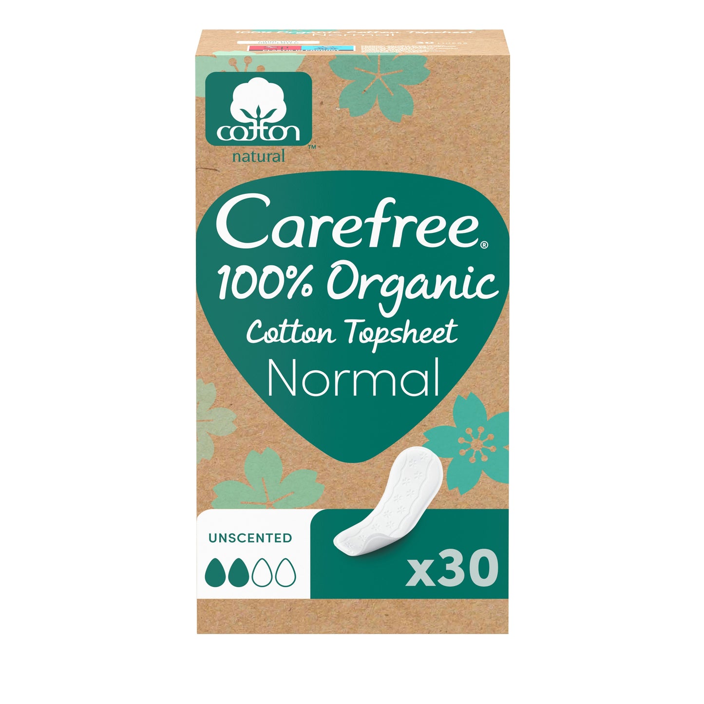 Carefree Organic Cotton Normal Pantyliners 30 Pcs