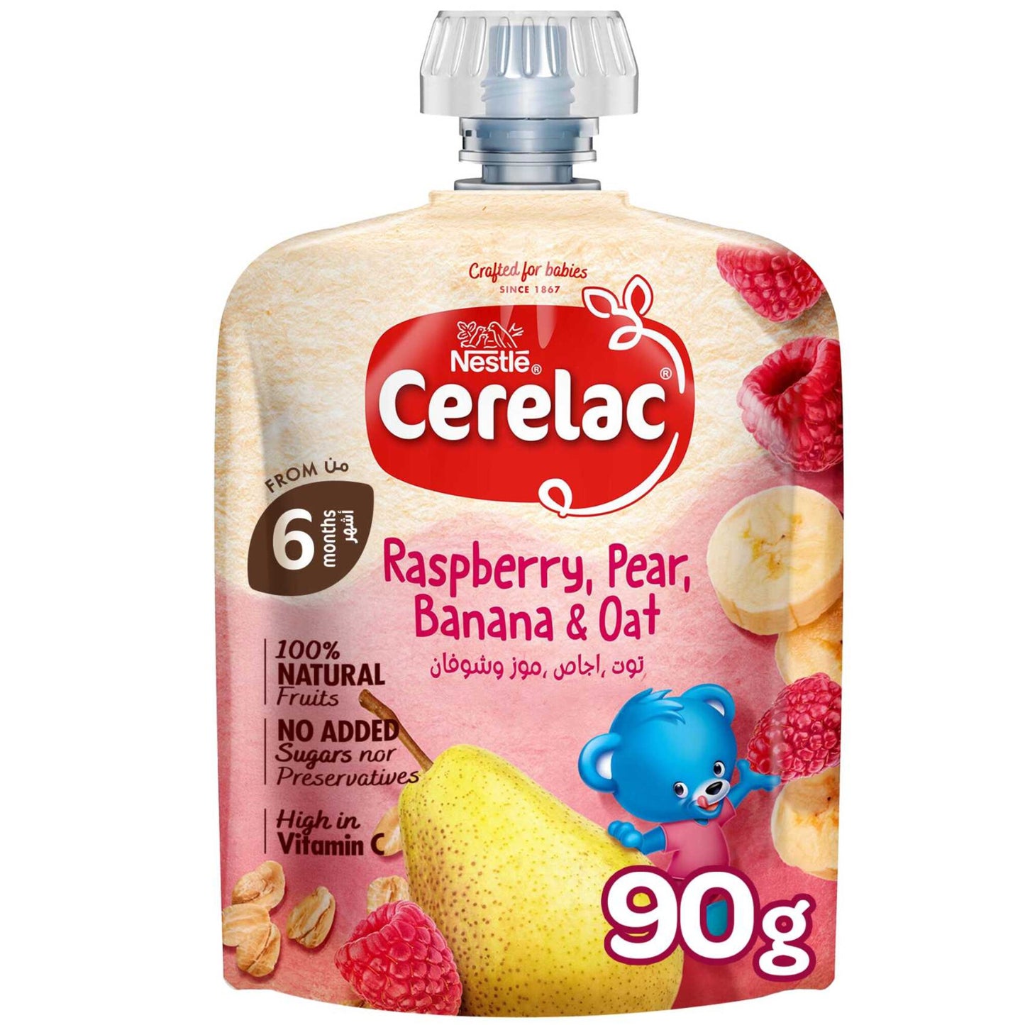 Cerelac Baby Puree with Raspberry, Pear, Banana & Oats 90 gr