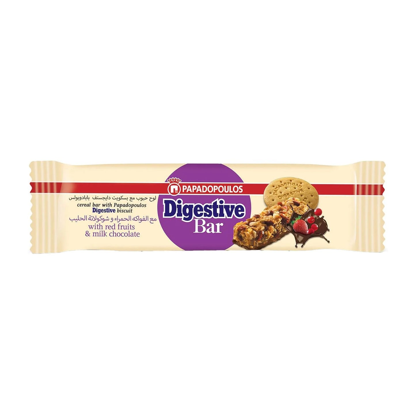 Digestive Cereal Bar with Biscuit, Red Fruit & Milk Chocolate 28 gr