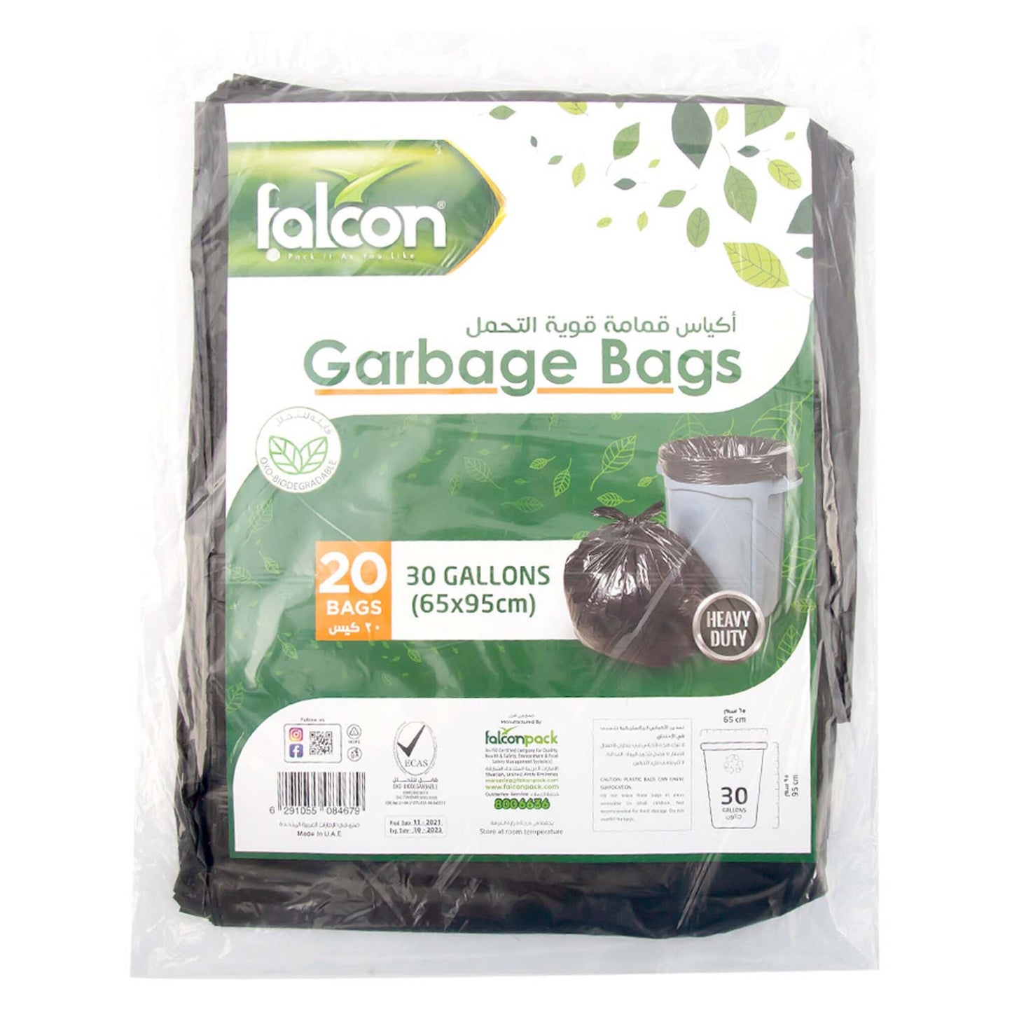 Falcon Heavy Duty Garbage Bags Black 30 Gallon 65x95cm 20 PCS