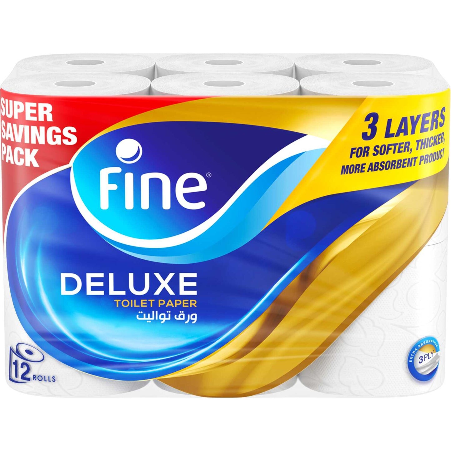 Fine Deluxe Toilet Rolls 3ply (Super Saver Deal) 12 x 140 tissues
