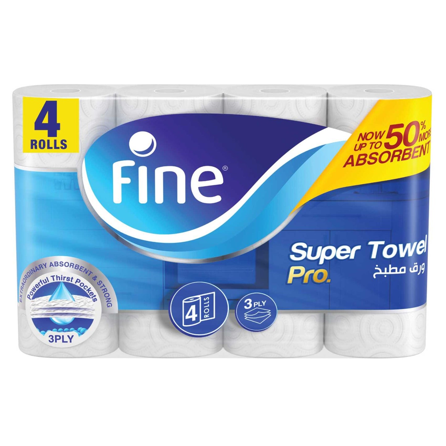 Fine Super Towel Pro Kitchen Rolls 3ply 4 x 60 tissues
