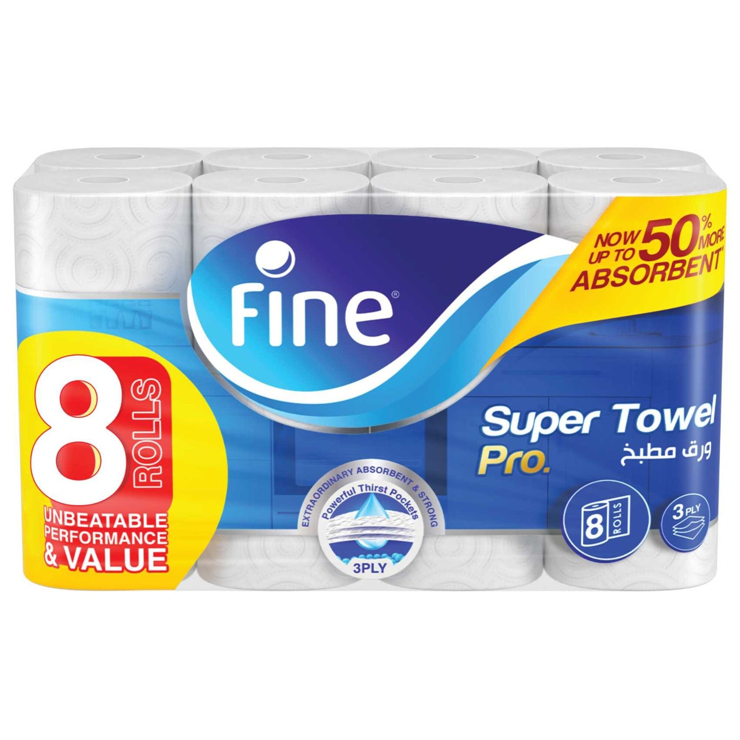 Fine Super Towel Pro Kitchen Rolls 3ply 8 x 60 tissues