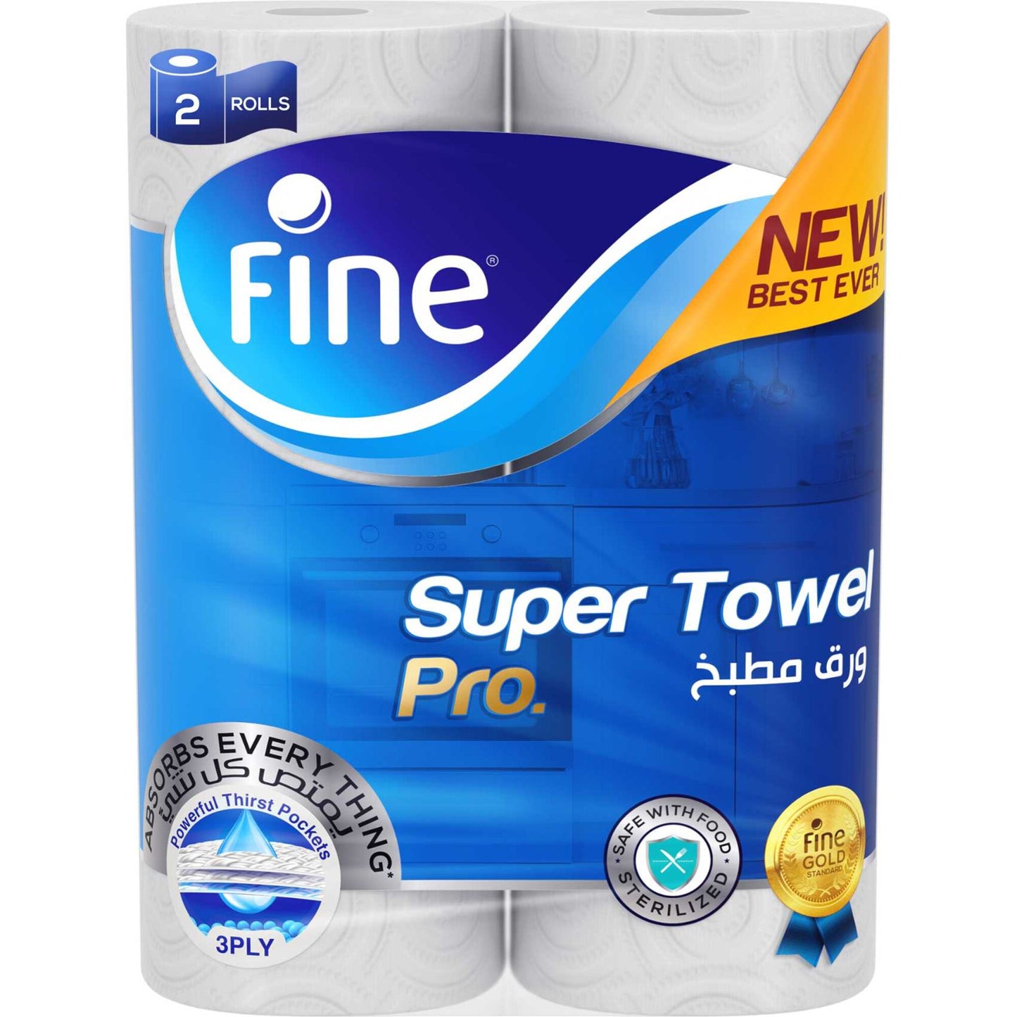 Fine Super Towel Pro Sterilized Kitchen Rolls 3ply 2 x 60 tissues