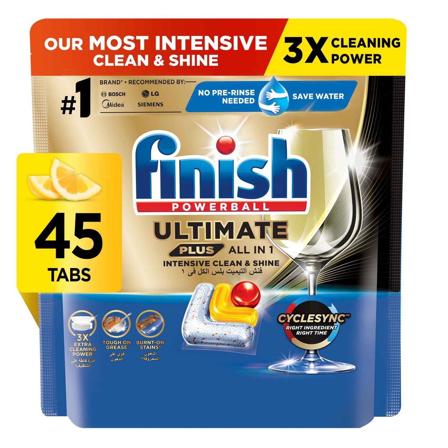 Finish Ultimate Plus Dishwasher Tablets, Lemon Scent 45nos