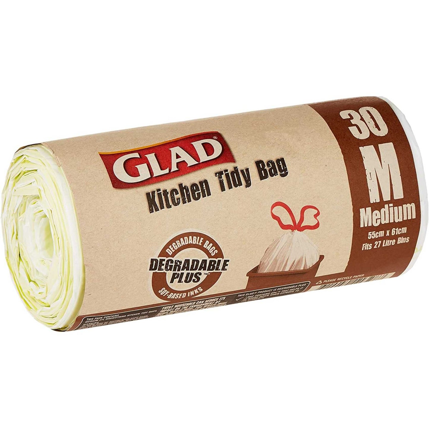 Glad Medium White 27L Kitchen Tidy Bag Roll (55x61cm) 30 per pack