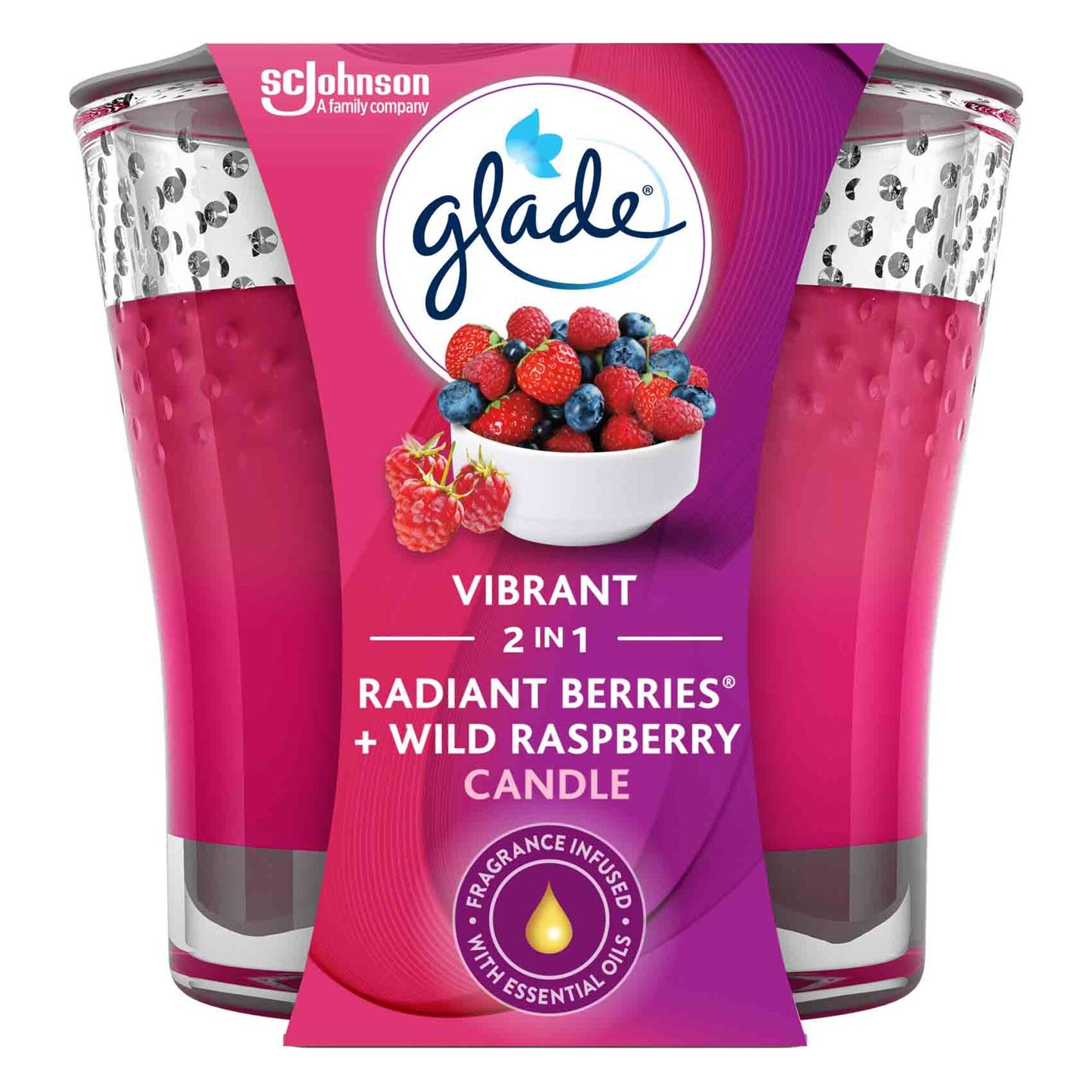 Glade 2in1 Radiant Berries & Wild Raspberry Scented Candle 3.4Oz