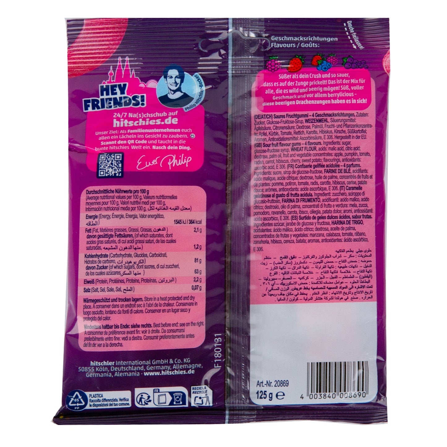 Hitschies Dragon Tongues Gummy Candies Sour Fruit 125 gr
