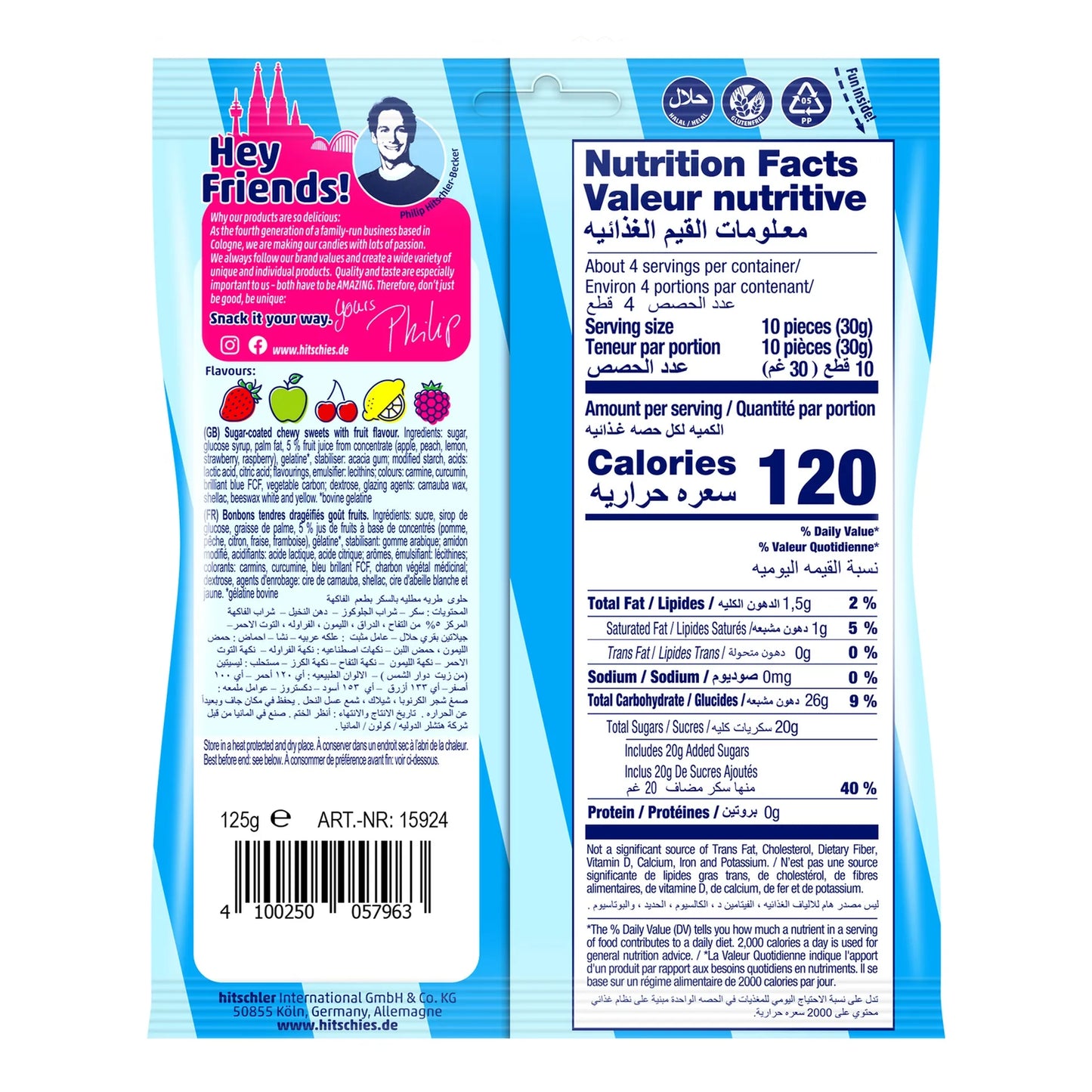 Hitschies Original Mix Sugar-Coated Chewy Candies Fruit Flavor 125 gr