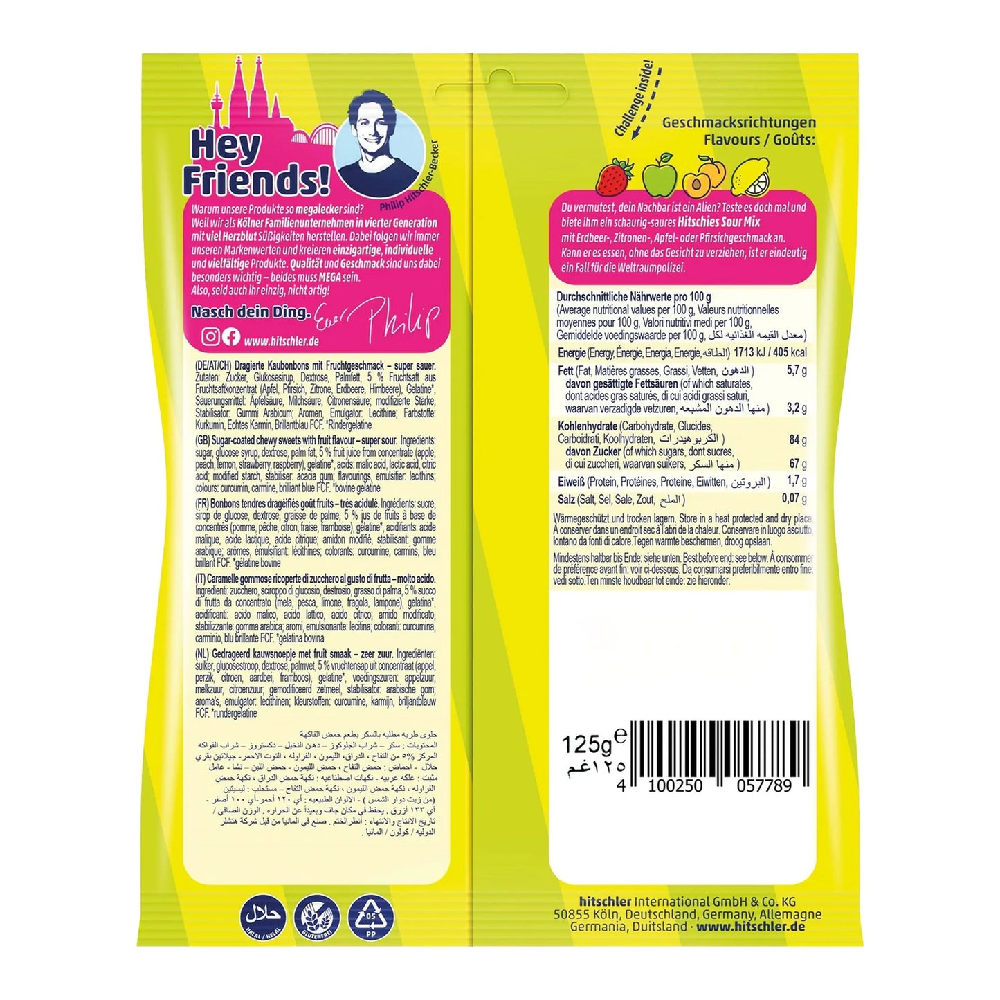 Hitschies Sour Mix Sugar-Coated Chewy Candies Fruit Flavor 125 gr