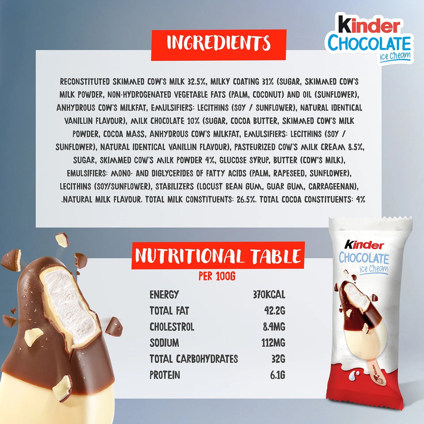 Kinder Chocolate Ice Cream Sticks 4 x 55 ml
