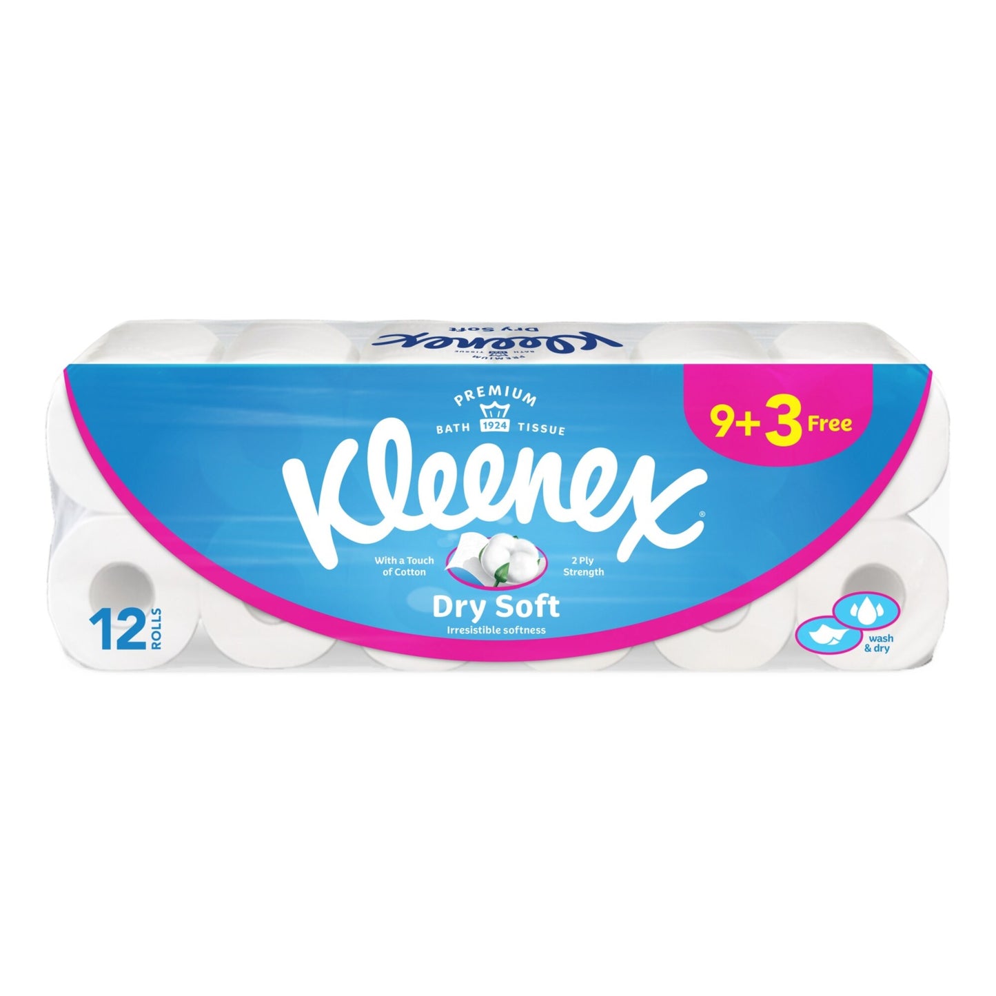 Kleenex Cottonelle Dry Soft Toilet Roll 2ply (9+3 Free) 12 x 200 tissues