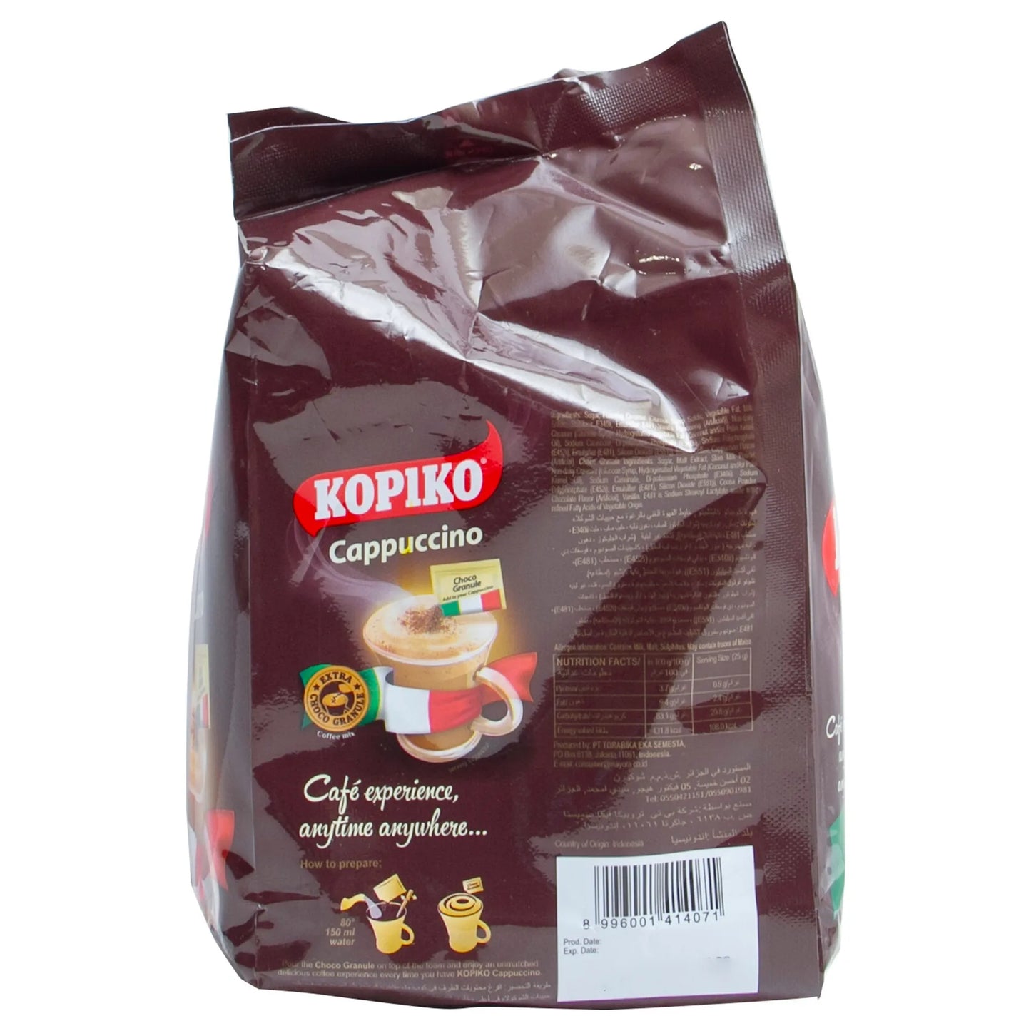 Kopiko Cappuccino Instant Coffee Mix Sachets with Choco Sprinkles 10 x 25 gr
