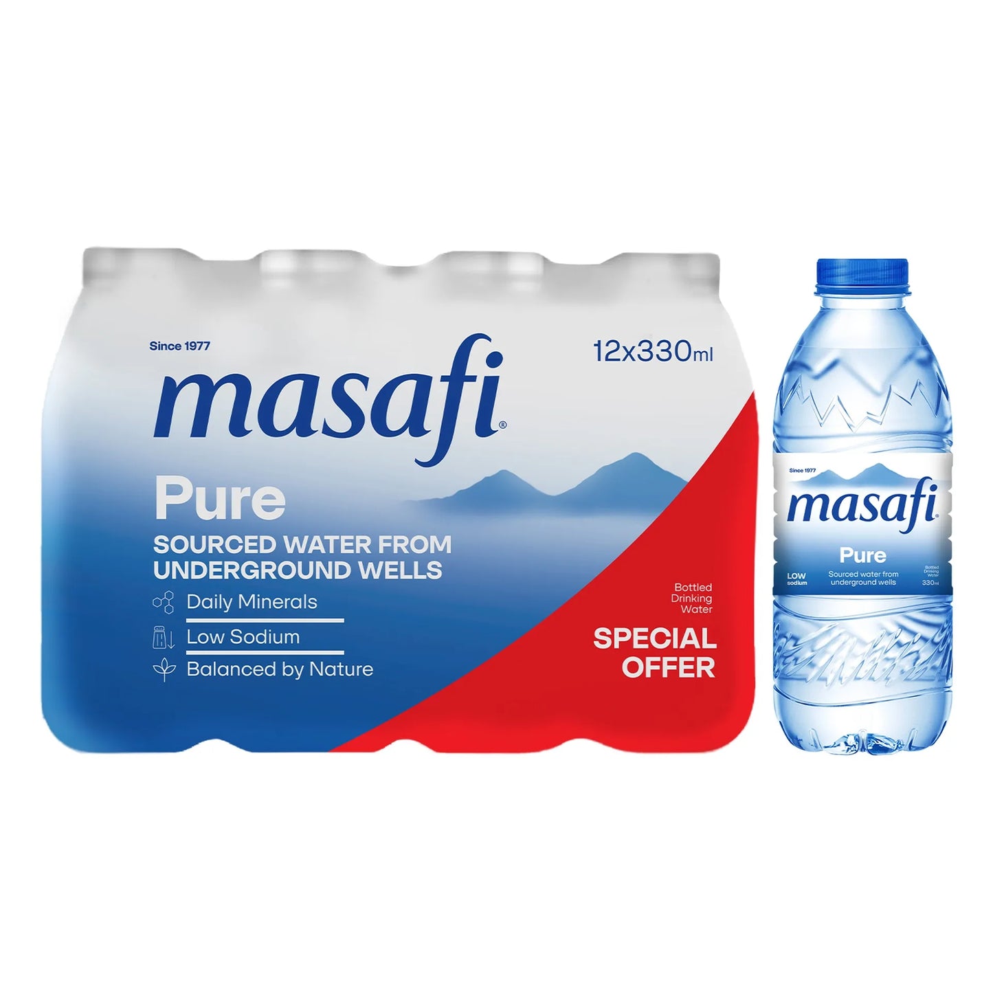 Masafi Pure Mineral Water 12x330 ml - low sodium