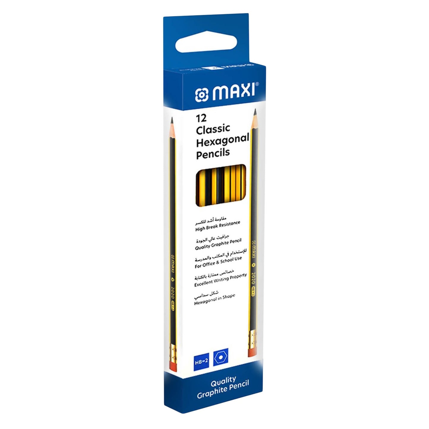 Maxi Classic Hexagonal 2HB Pencils with Eraser 12 per pack