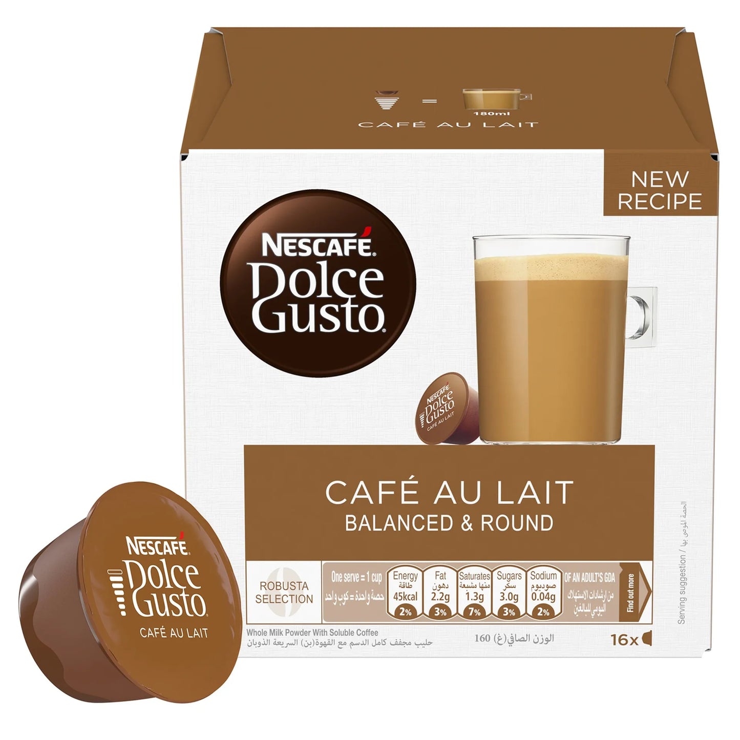 Nescafé Dolce Gusto Robusta Cafe Au Lait Coffee Capsules 16 coffee capsules
