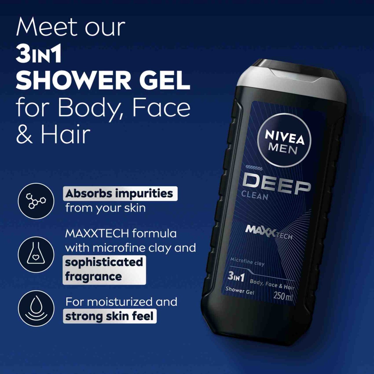 NIVEA Men Deep Clean Shower Gel with Microfine Clay 250 ml