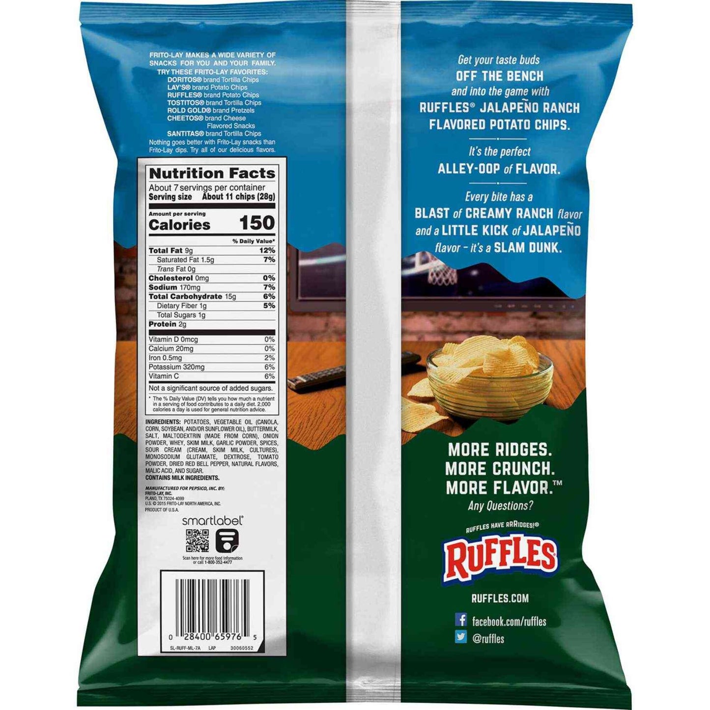 Ruffles Jalapeno Ranch Flavoured Potato Chips, 184.2g
