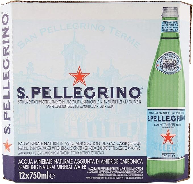 San Pellegrino Natural Sparkling Mineral Water Glass Bottles 12x750 ml