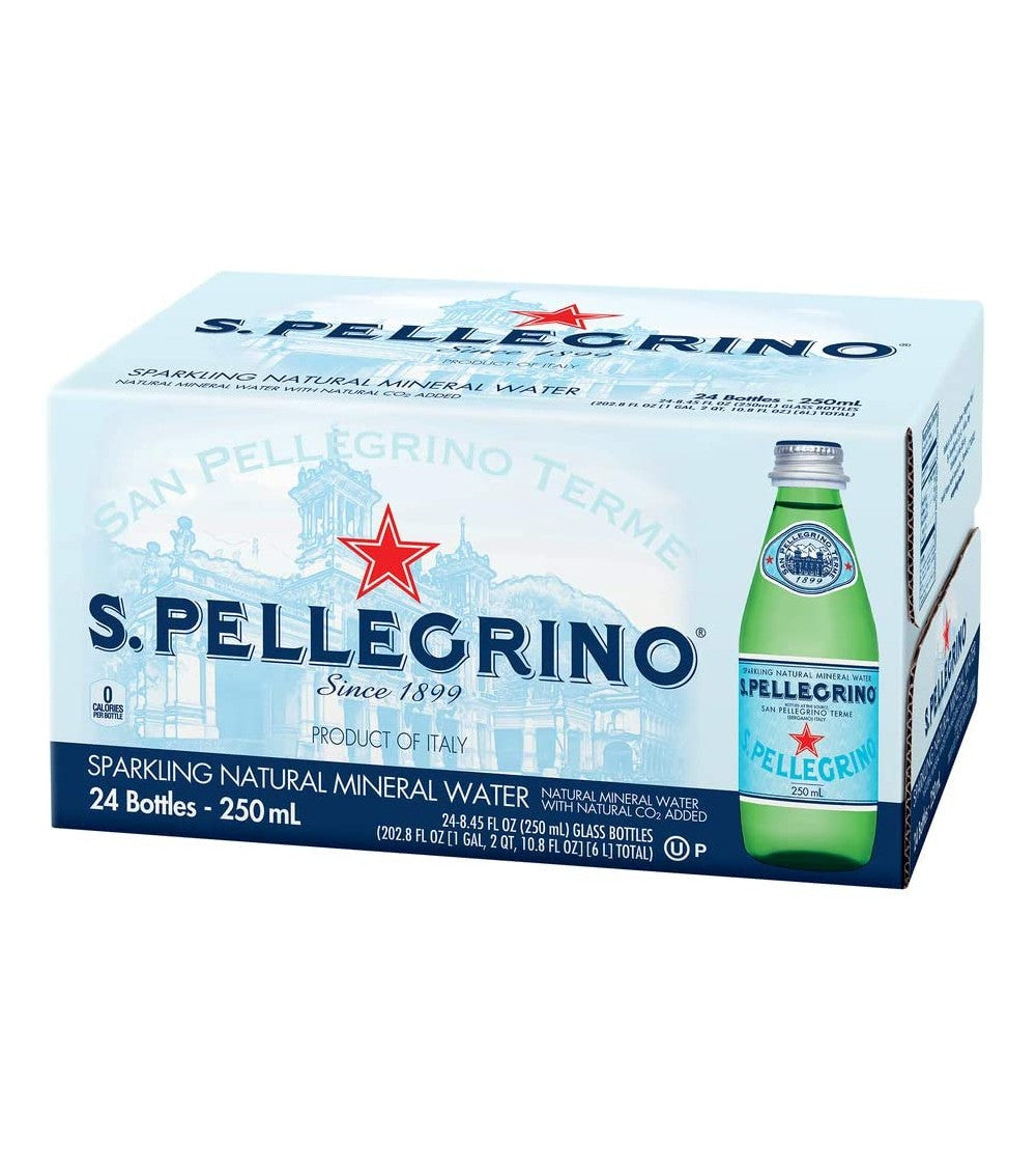 San Pellegrino Natural Sparkling Mineral Water Glass Bottles 24x 250 ml