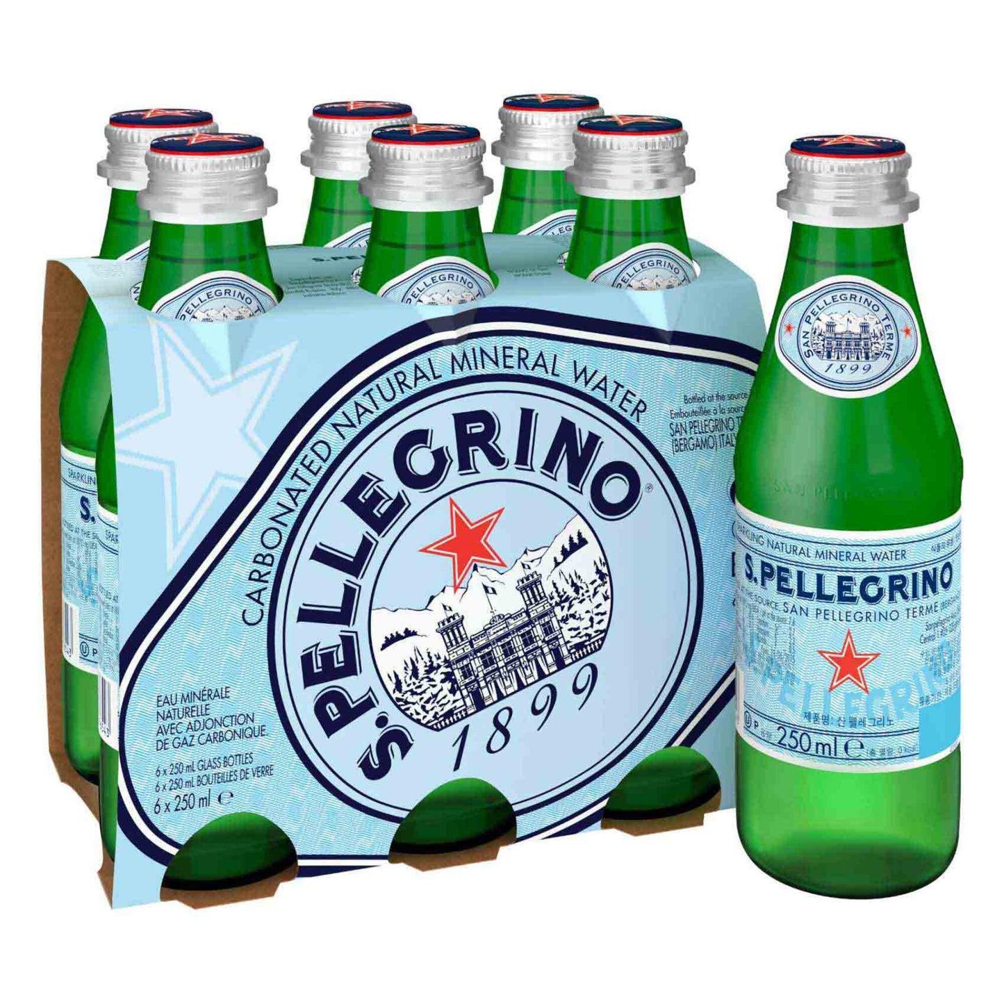 San Pellegrino Natural Sparkling Mineral Water Glass Bottles 6X250 ml