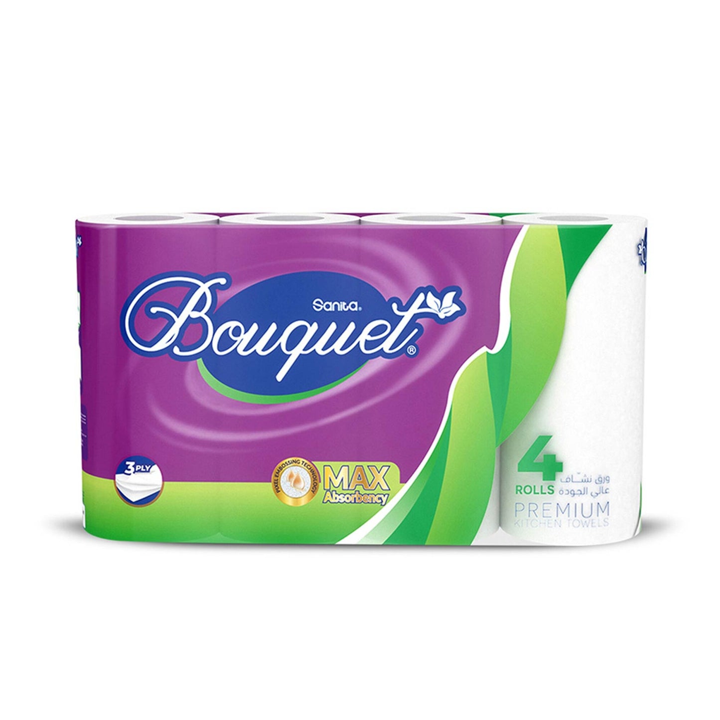 Sanita Bouquet Kitchen Towel Rolls 2ply (3+1 Free) 4 x 54 tissues