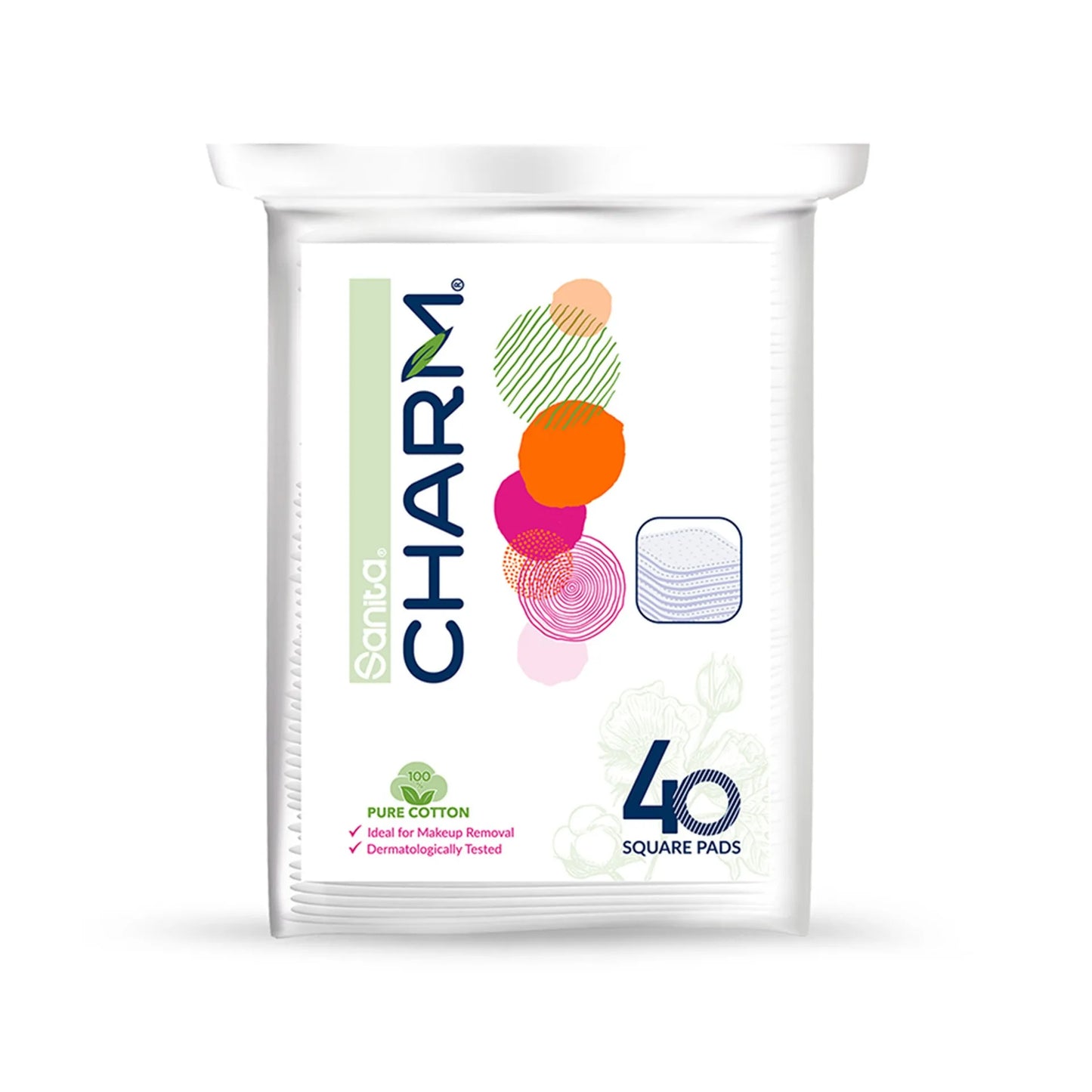 Sanita Charm Lady White Square Cotton Pads 40 per pack