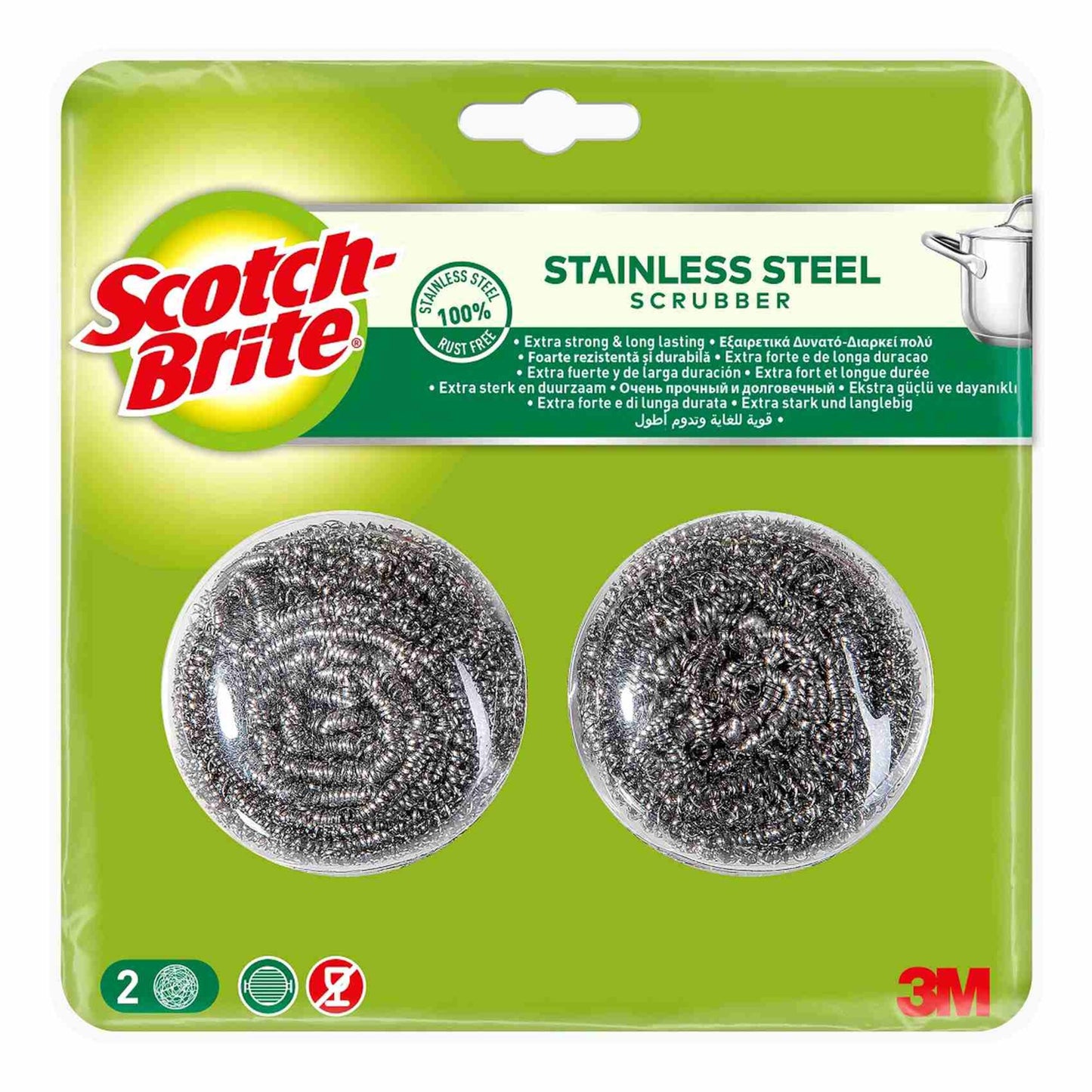 Scotch-Brite Stainless Steel Metal Spiral Scrubber Scouring Pad 2 PCS