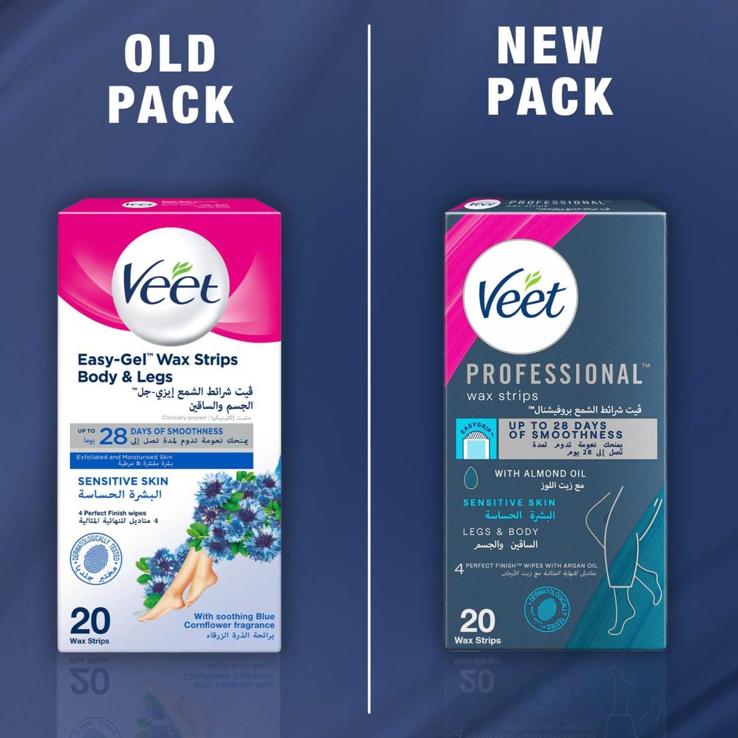 Veet Professional Hair Removal Wax Strips for Sensitive Skin Legs & Body 20 Strips