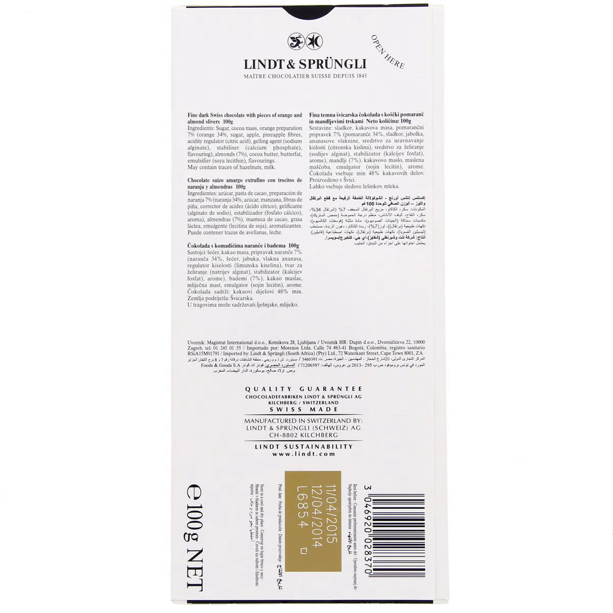 Lindt Excellence Orange Intense Dark Chocolate 100g