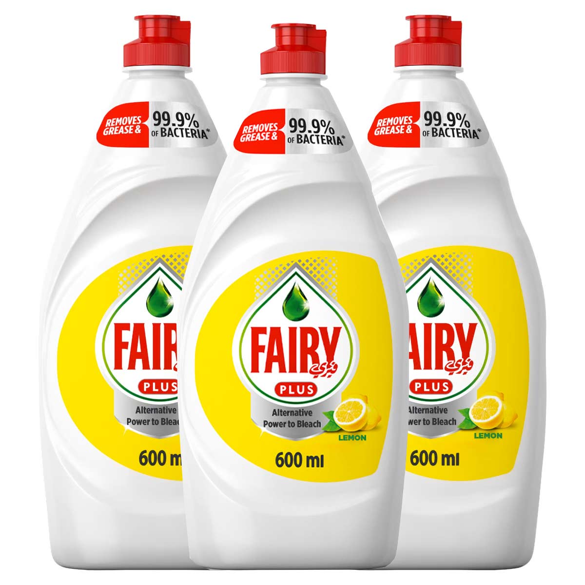 Fairy Plus Lemon Dishwashing Liquid Soap With Alternative Power To Bleach Value Pack 3 x 600ml