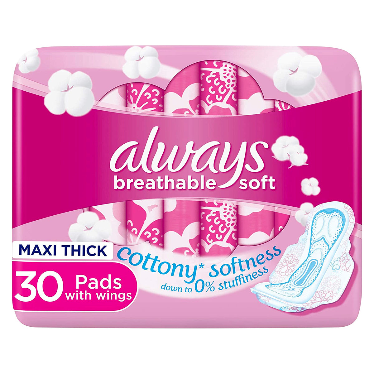 Always Sanitary Pads Clean & Dry Maxi Thick Large With Wings 30s