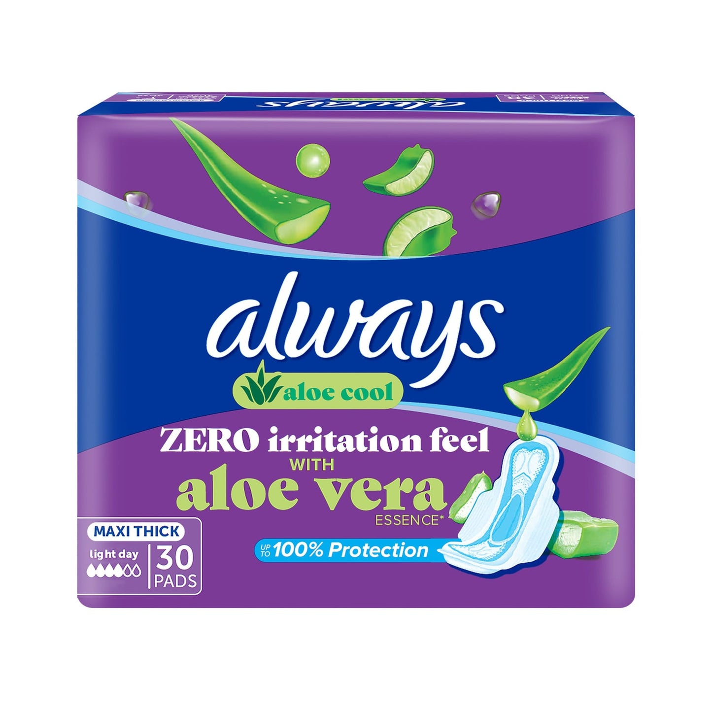 Always Aloe Cool Aloe Vera Essence Maxi Thick Sanitary Pads With Wings 30pcs