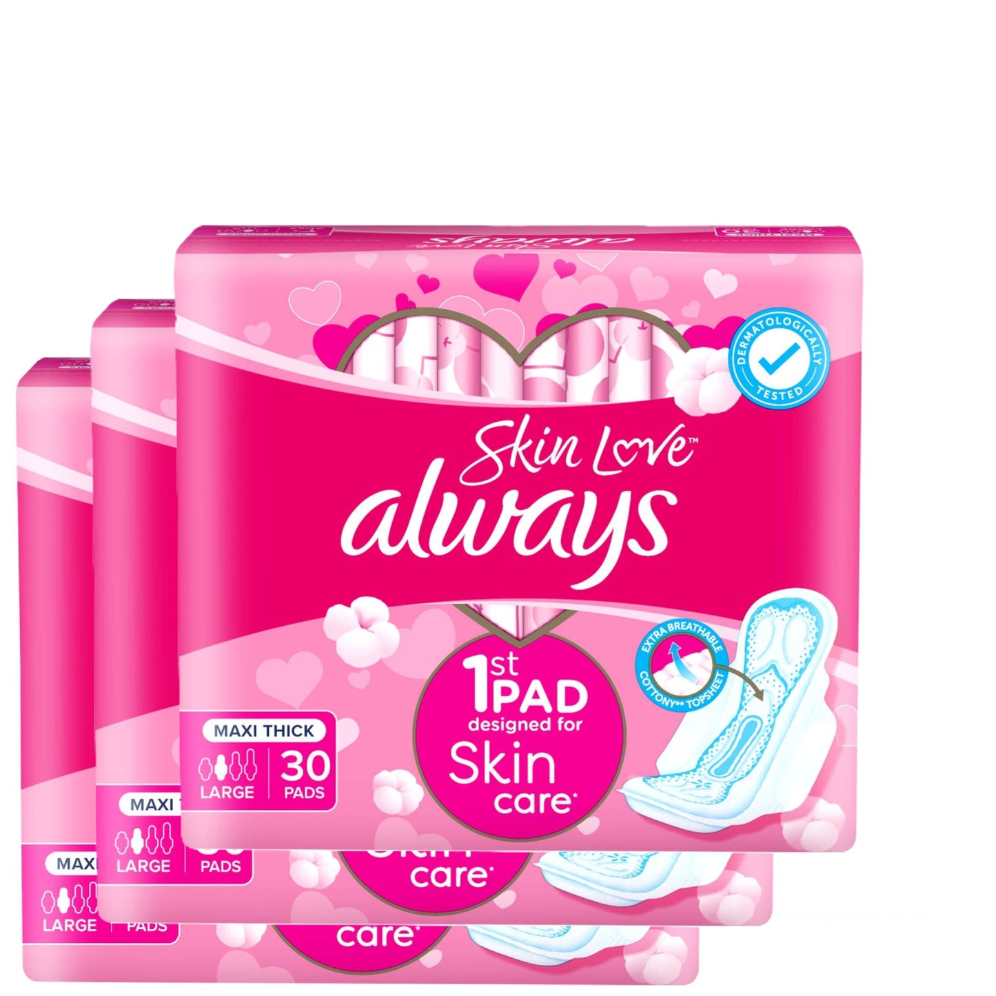 Always Cotton Skin Love Sanitary PadsLarge Thick Pads 30's Tri Pack