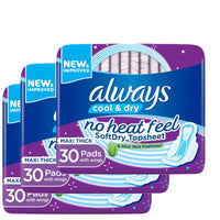 Always Cool & Dry No Heat Feel Maxi Thick Large Sanitary Pads with Wings 30's Tri Pack