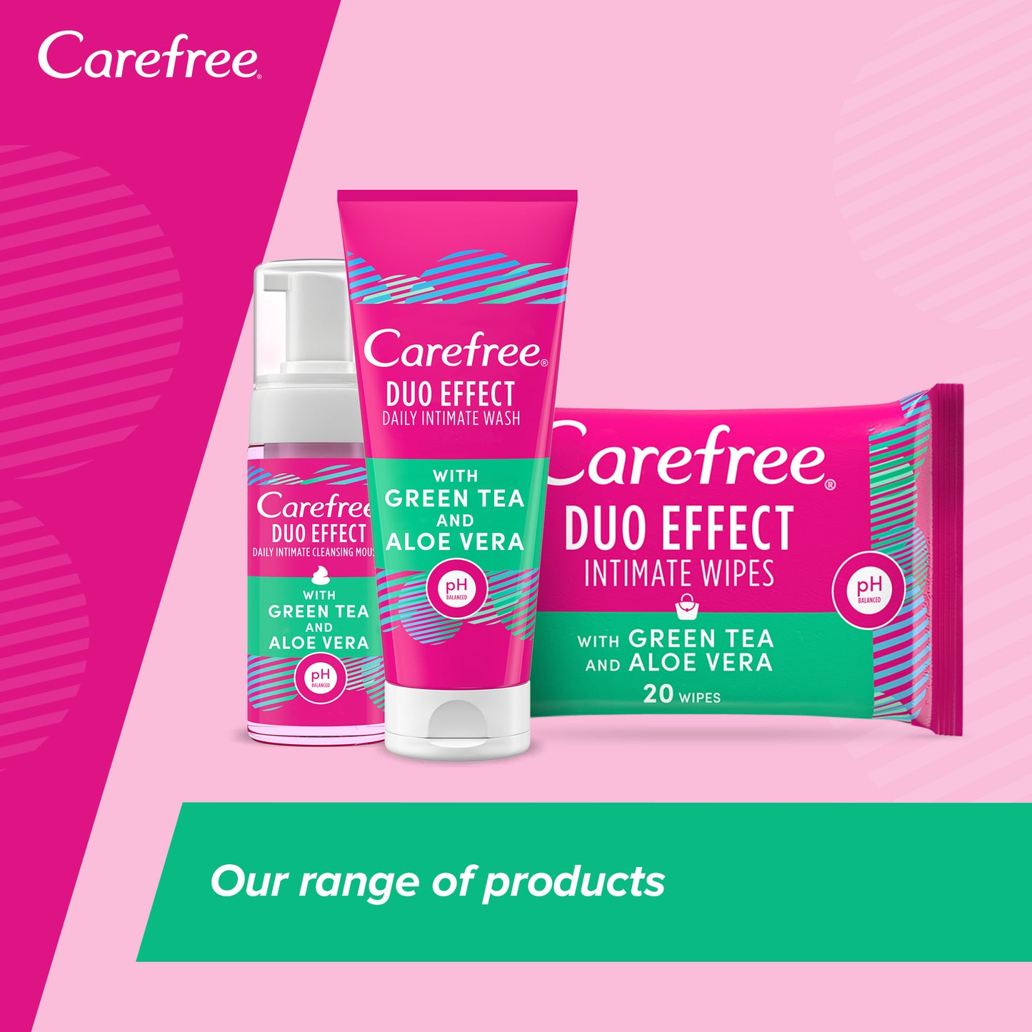 Carefree Daily Intimate Wipes with Green Tea and Aloe Vera 20 Nos