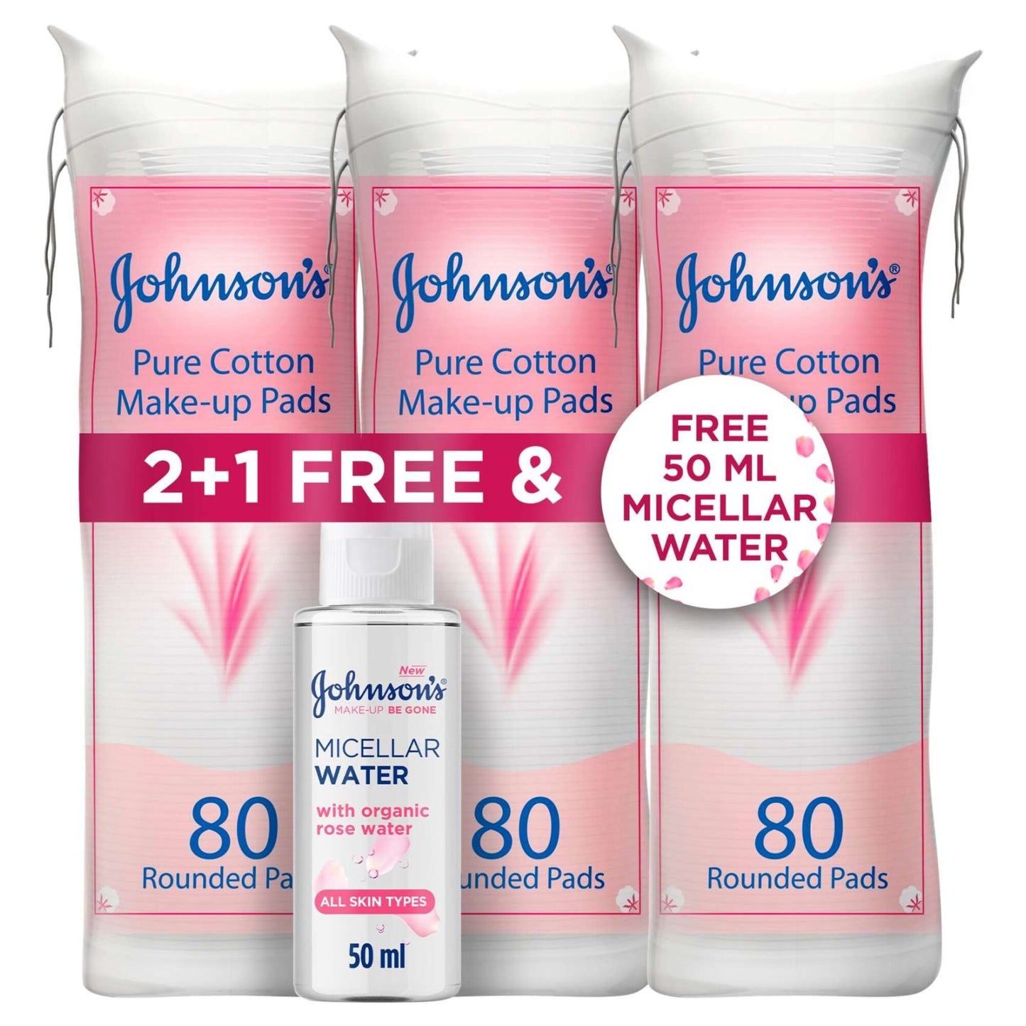 Johnson's Cotton Pads 80 Pcs Tripack & Micellar Water 50ml