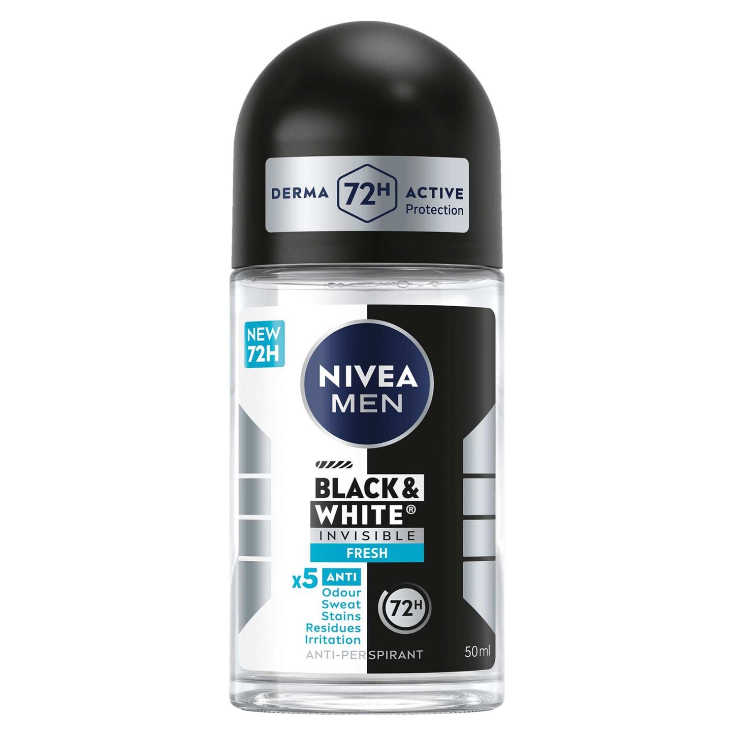 NIVEA MEN Black & White Invisible Antiperspirant Deodorant, Fresh, 72H Active Protection 50ml
