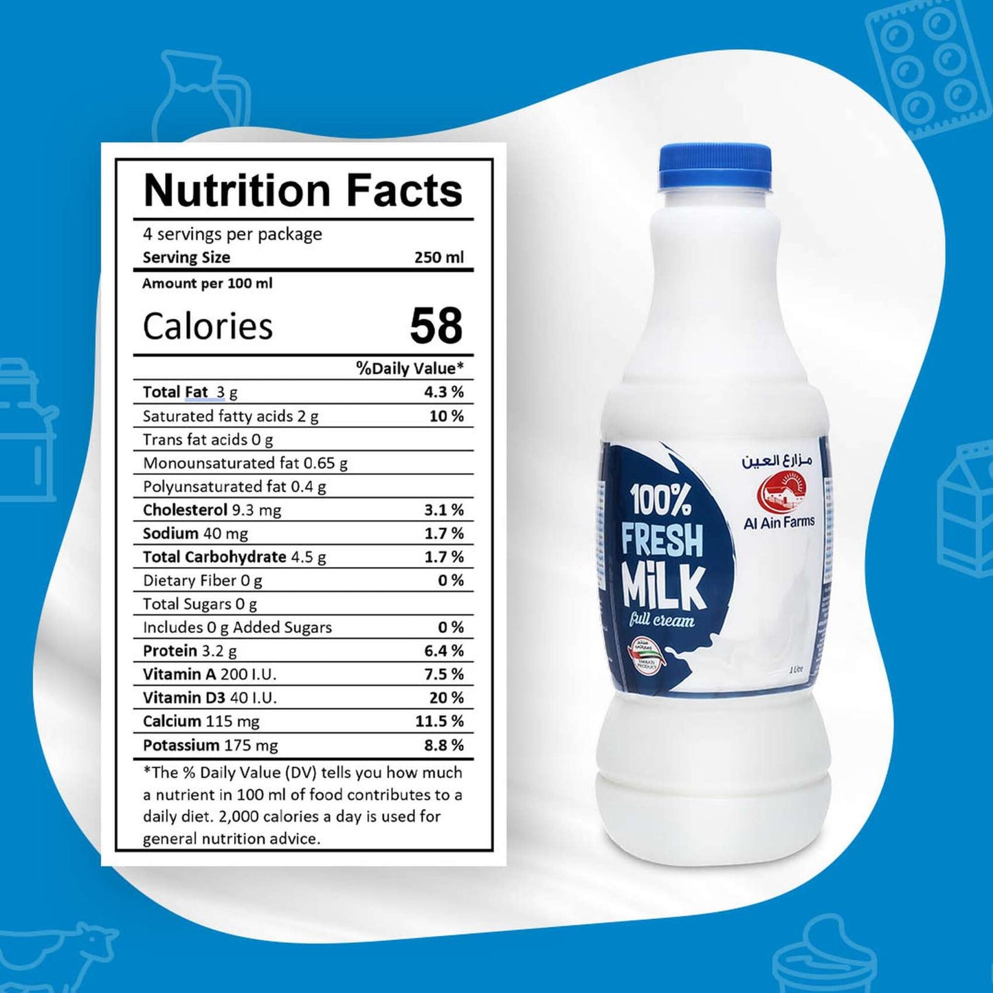 Al Ain Fresh Full Fat Milk 1L