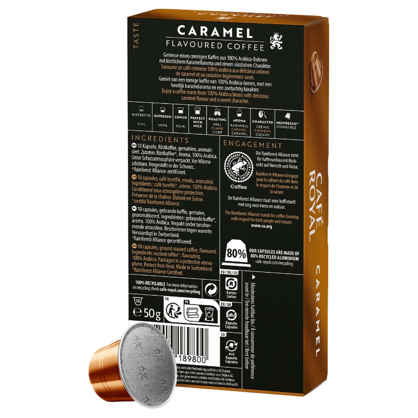 Cafe Royal Caramel Arabica Coffee Capsules Light Roast 10 coffee capsules
