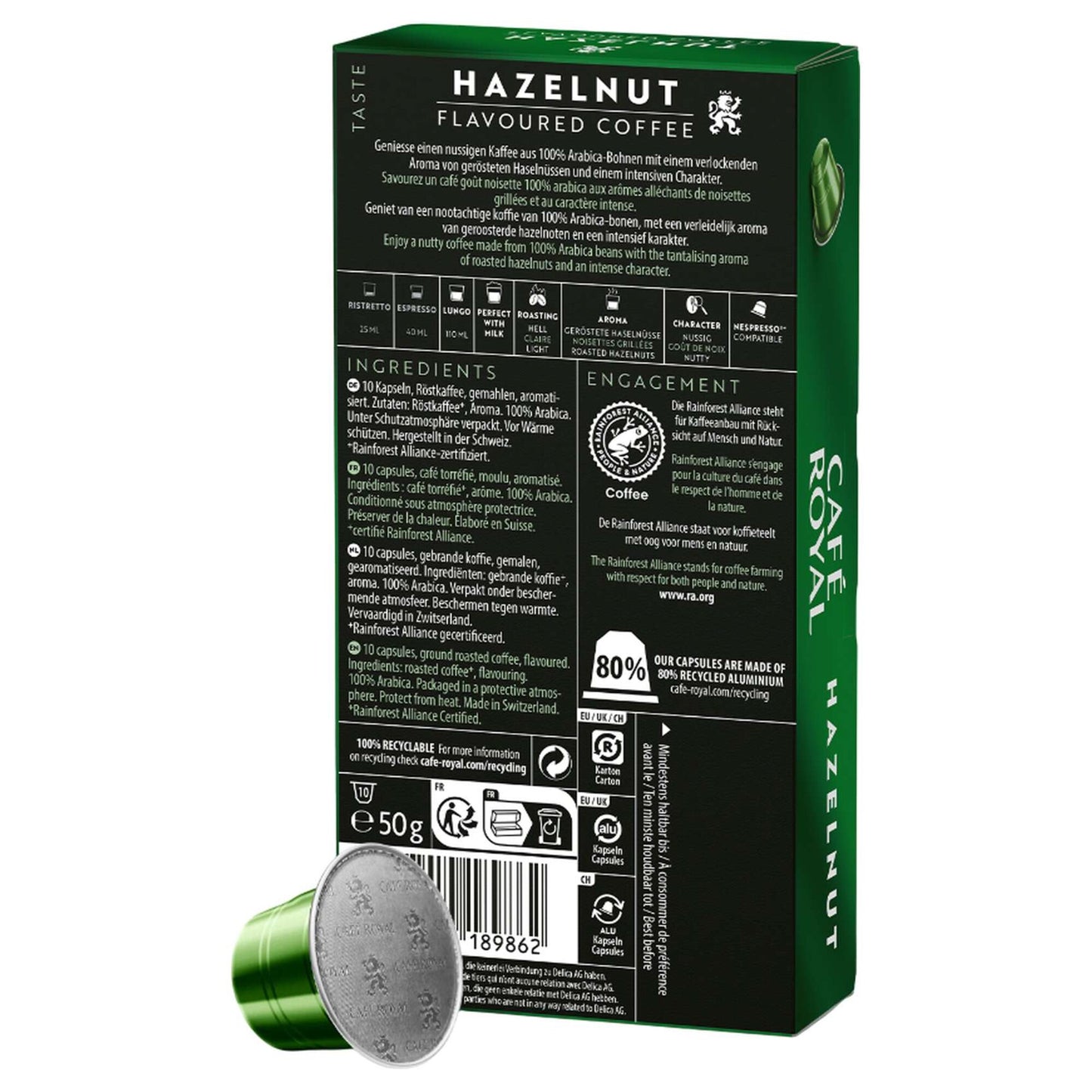Cafe Royal Hazelnut Arabica Coffee Capsules Light Roast 10 coffee capsules